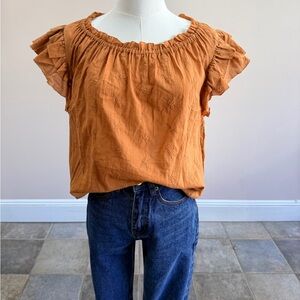 Universal Thread Rust Orange Ruffle Sleeve Peasant Blouse